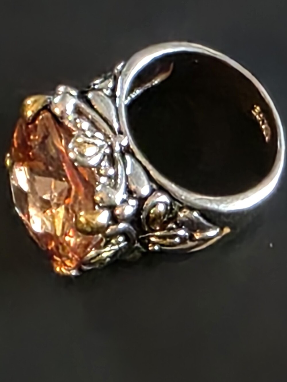 Gold and Sterling Silver Simulated Cushion Cut Citrine Ring
